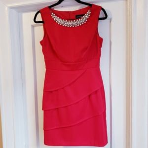 Red Tierred Embelished Sheath Dress - Size 6P